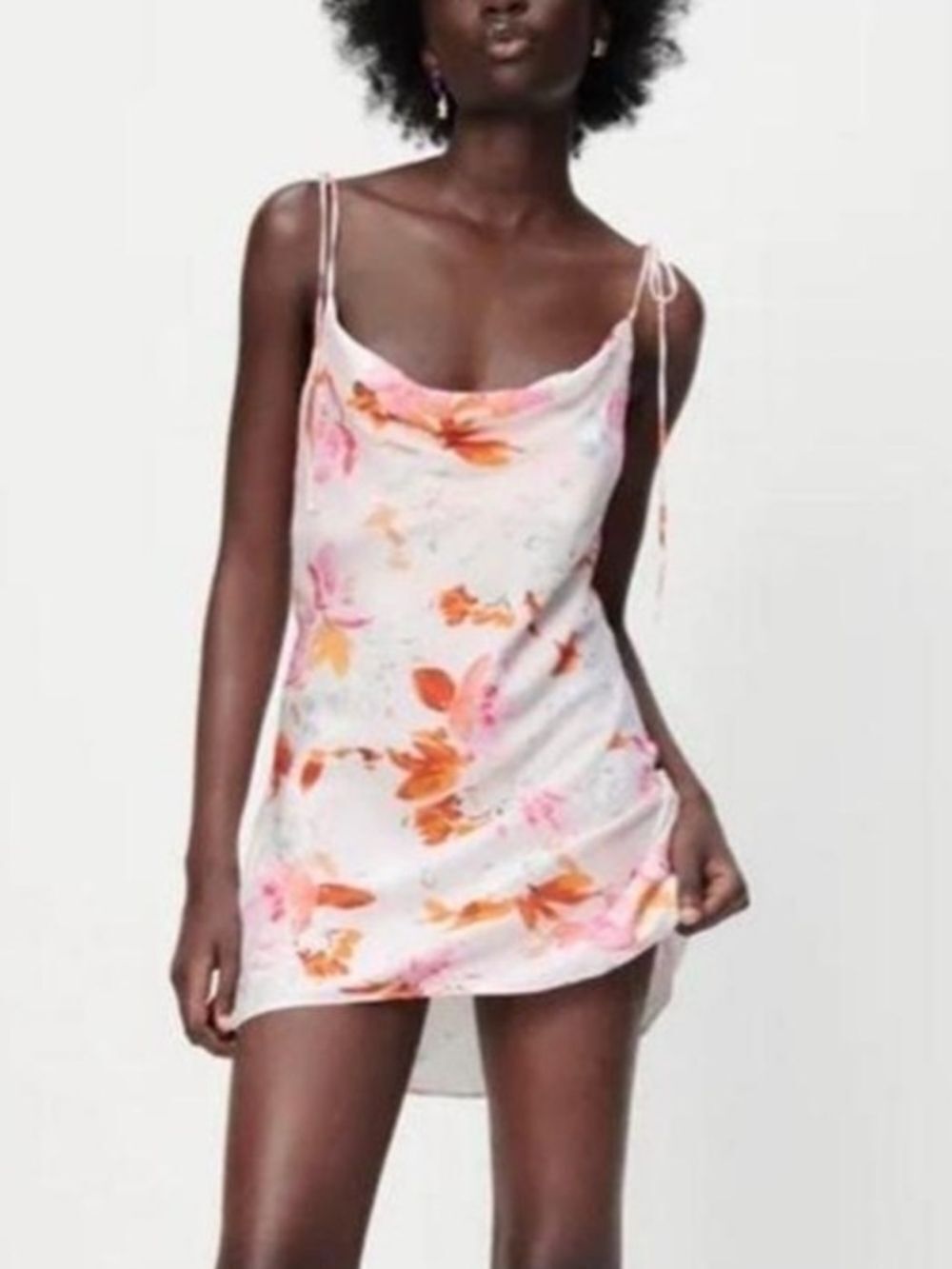 Zara Womens White Pink Floral The Safia Satin Effect Slip Mini Dress Size Medium